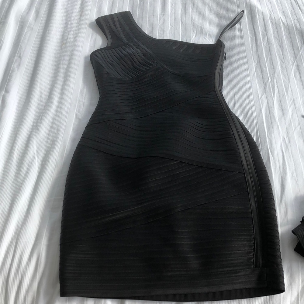 BCBGMaxAzria black bandage one shoulder dress